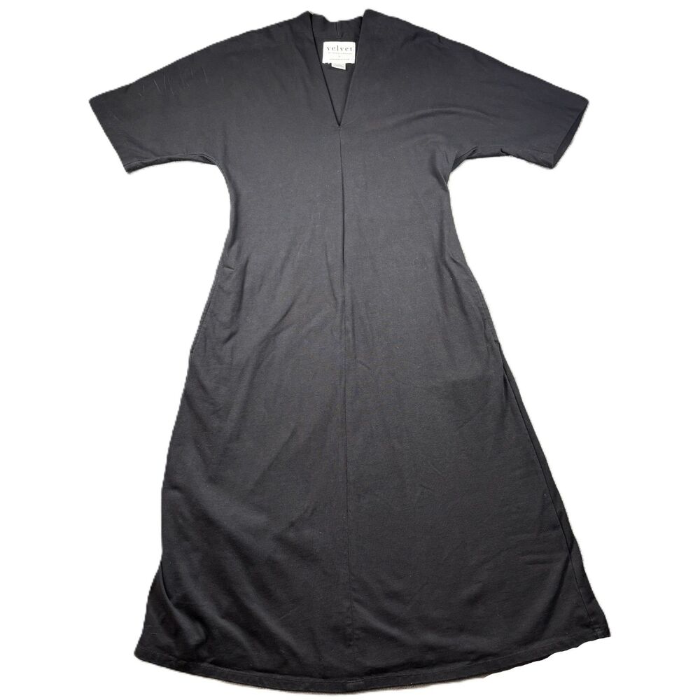 Velvet Anthropologie Women Dress LBD Career Quiet Luxury Cotton Black Small L159 - Picture 1 of 11